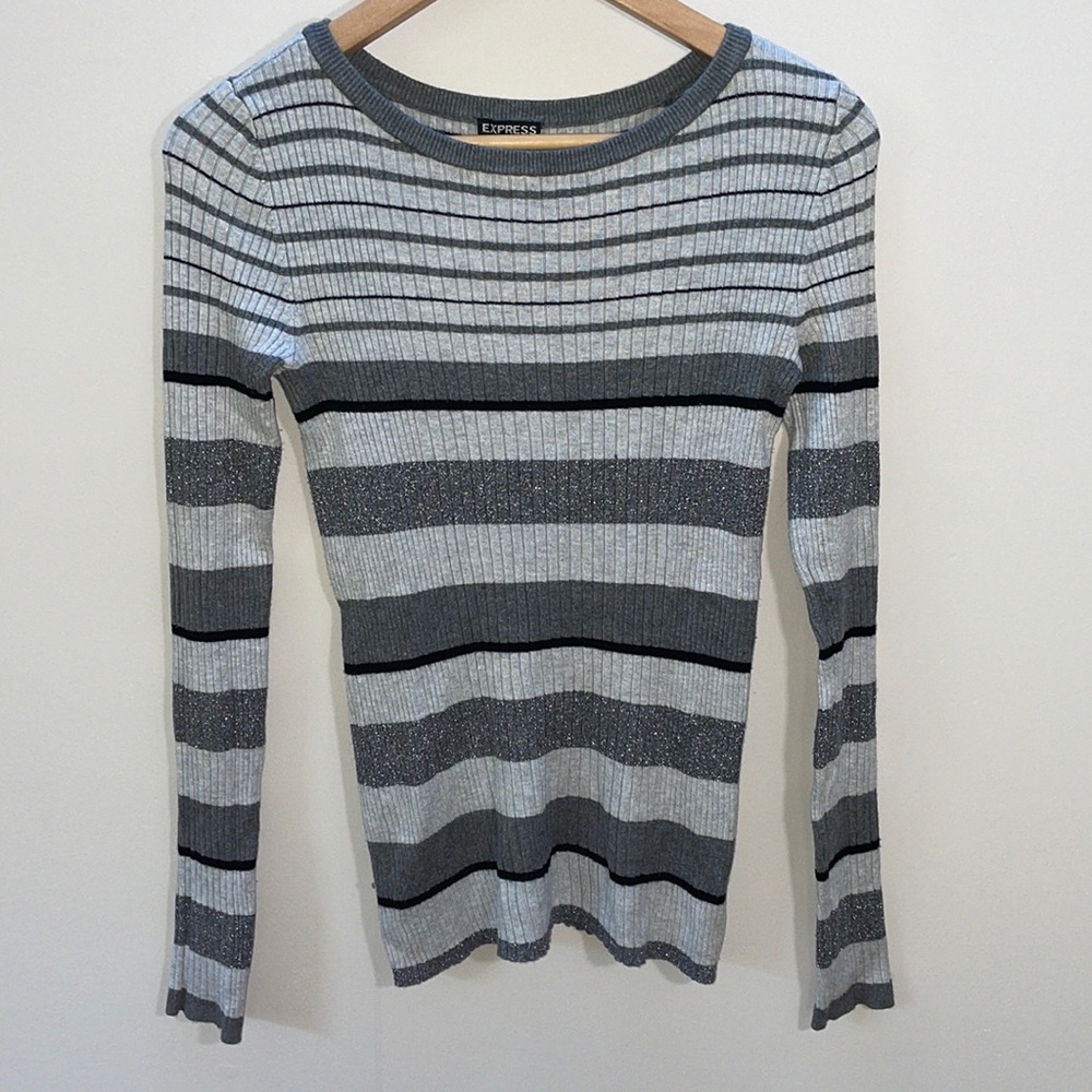NWOT Express Knit Sweater Medium Striped Metallic Gray